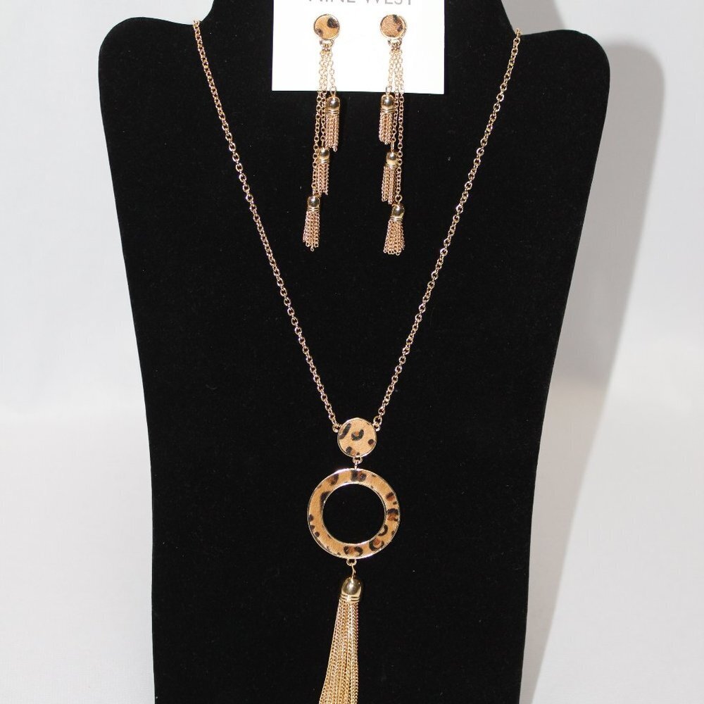 Nine West Golden Necklace & Earrings Leopard Print